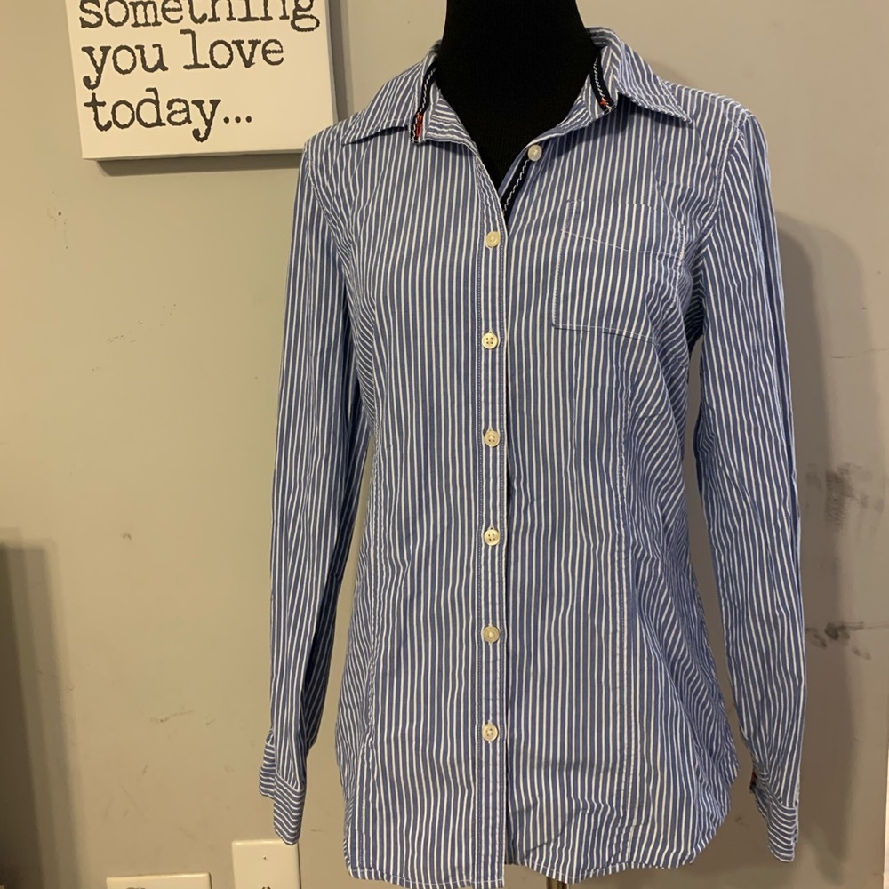 Blue and White striped Button up Dress shirt